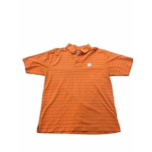 Cutter and Buck Clemson Tigers Mens M Short Sleeve Polo Shirt Orange Blue Stripe